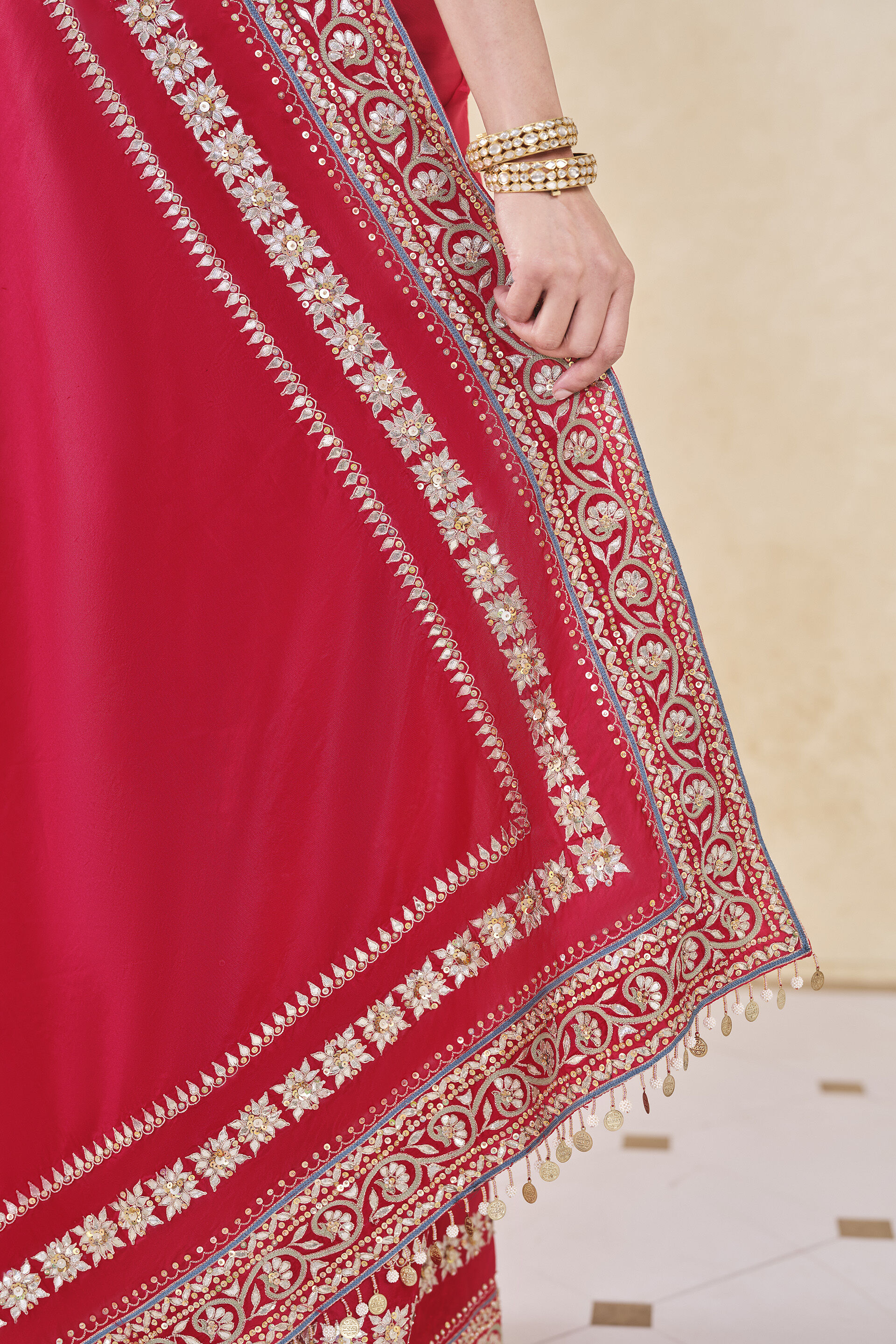 Ilham Gota Patti Silk Saree - Red, Red, image 6